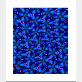 Deep Blue Flower Pattern Posters and Art